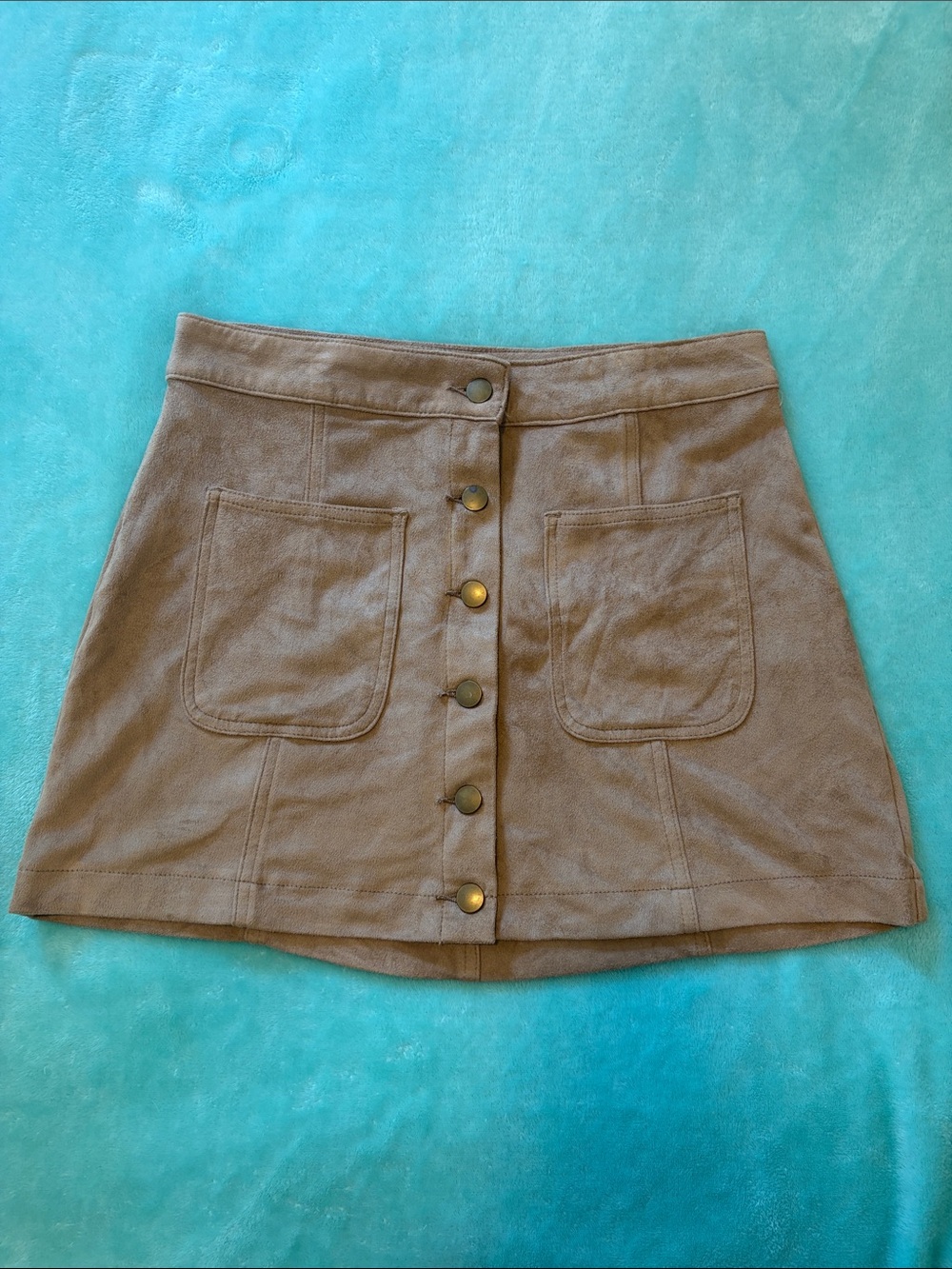 Altar'd State Tan Button-Front Mini Skirt